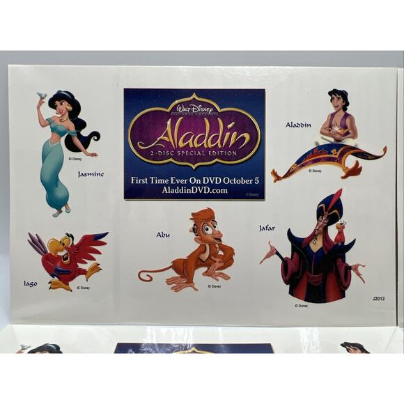 Walt Disney Aladdin DVD Temporary Tattoos Rare 6 Sheets Special Edition Jasmine - Picture 1 of 6